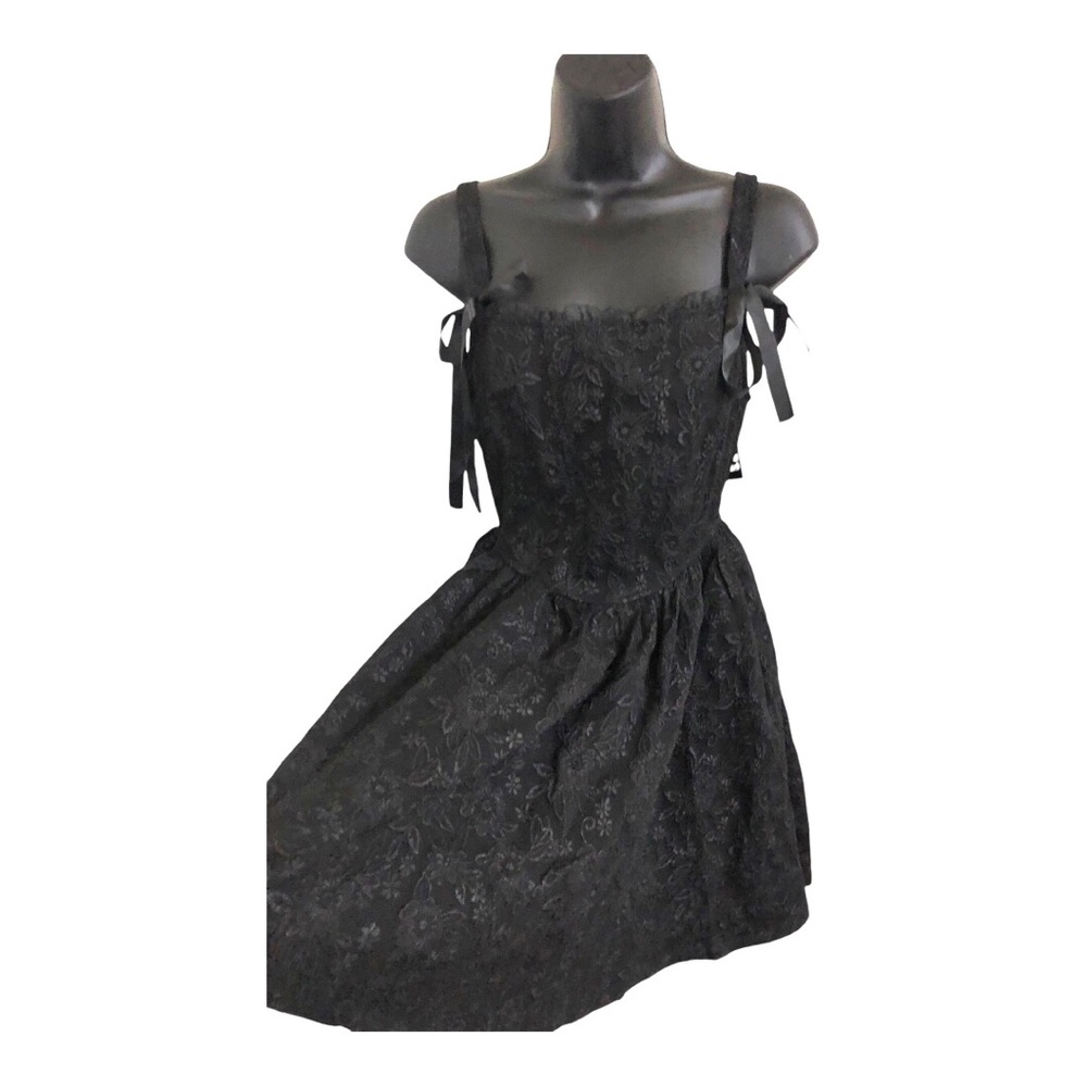 Trixxi black brocade look squareneck bow front fit & flare mini dress size M new